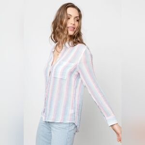 Rails Shirt Womens XL White Pink Rainbow Button Up Gauze Ellis Iris Stripe
